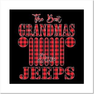 The Best Grandmas Drive Jeeps Red Plaid Jeep Matching Pajama Family Buffalo Jeeps Lover Posters and Art